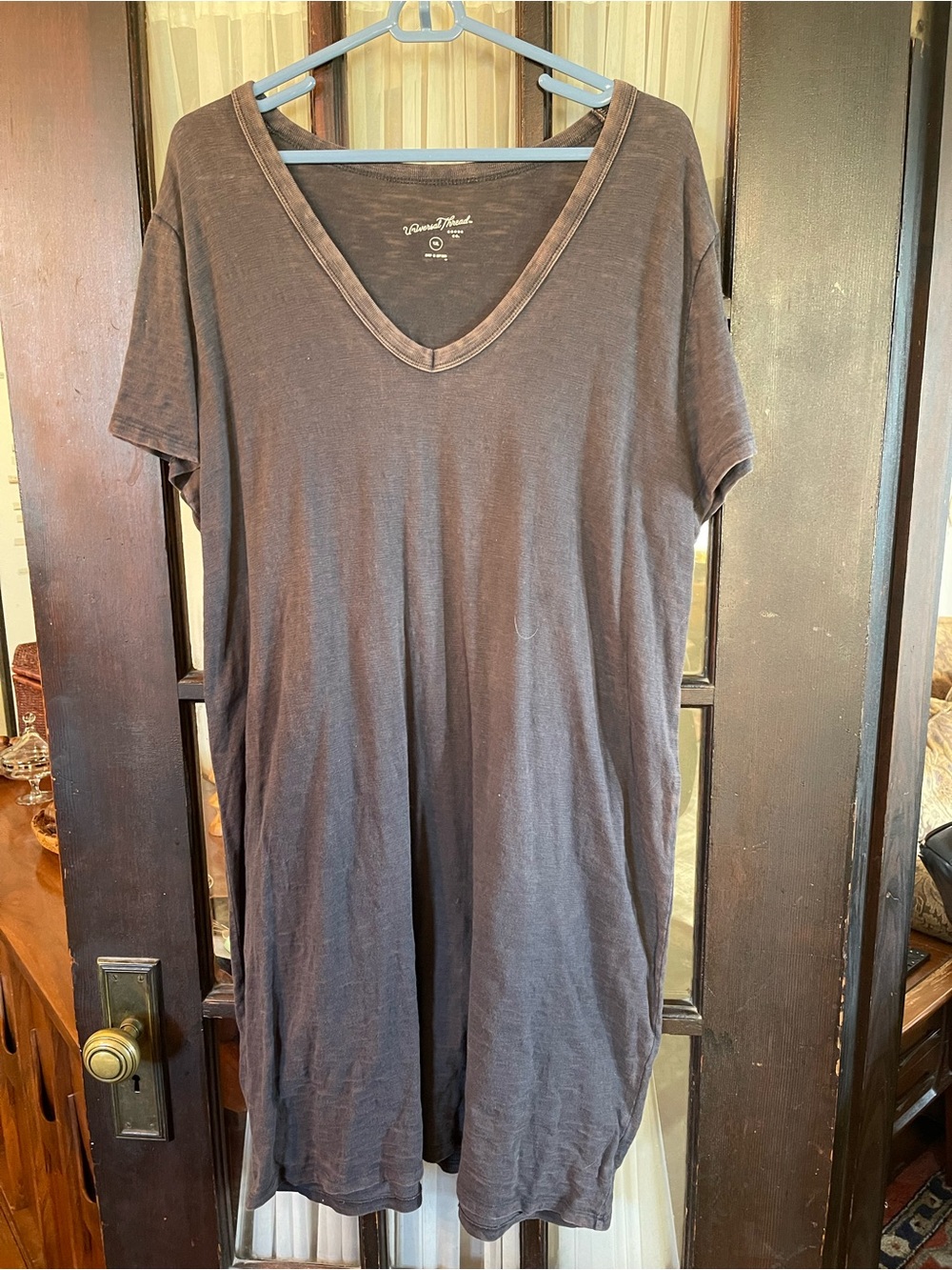 Universal Threads Casual V-Neck T-Shirt Dress in Charcoal XXL